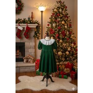 Vintage Sylvia Whyte Dark Green Velour Holiday Dress Sz. 4